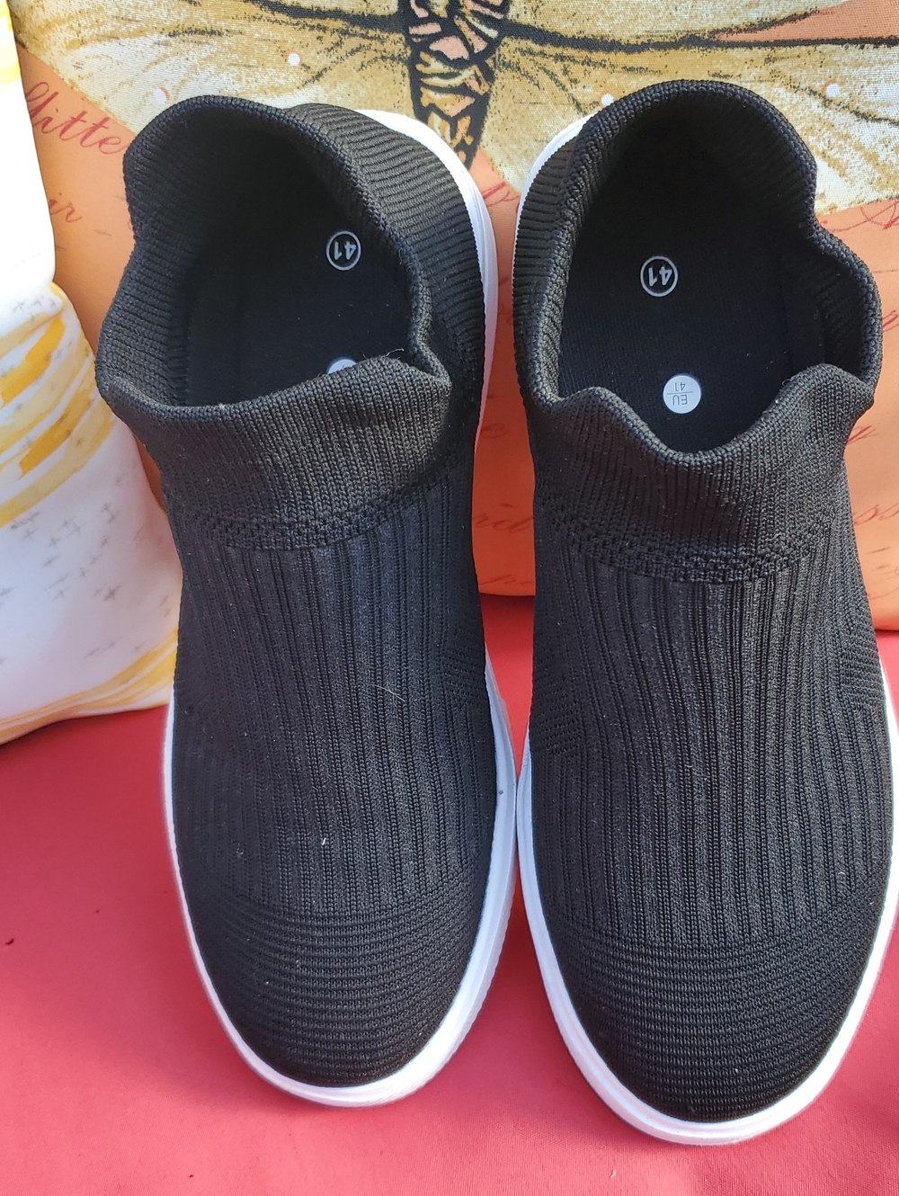Womenss SHEIN Black Slip-On Knit Sneakers with White Sole